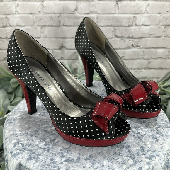 Madden Girl Kiarra Polka Dot Peep Toe Red Patent Retro Heels Women’s 8M❤️VGUC❤️ - Picture 10 of 10
